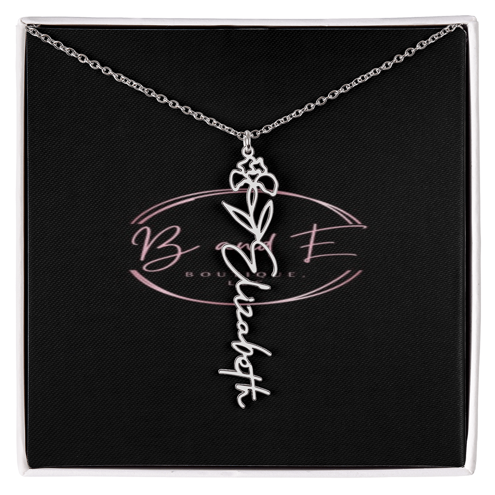 Personalized Name Necklace with birth month flower