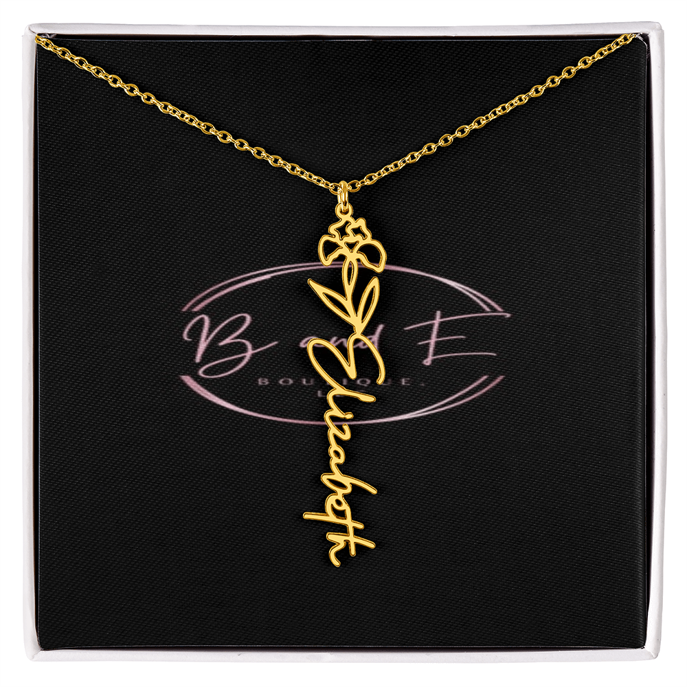 Personalized Name Necklace with birth month flower