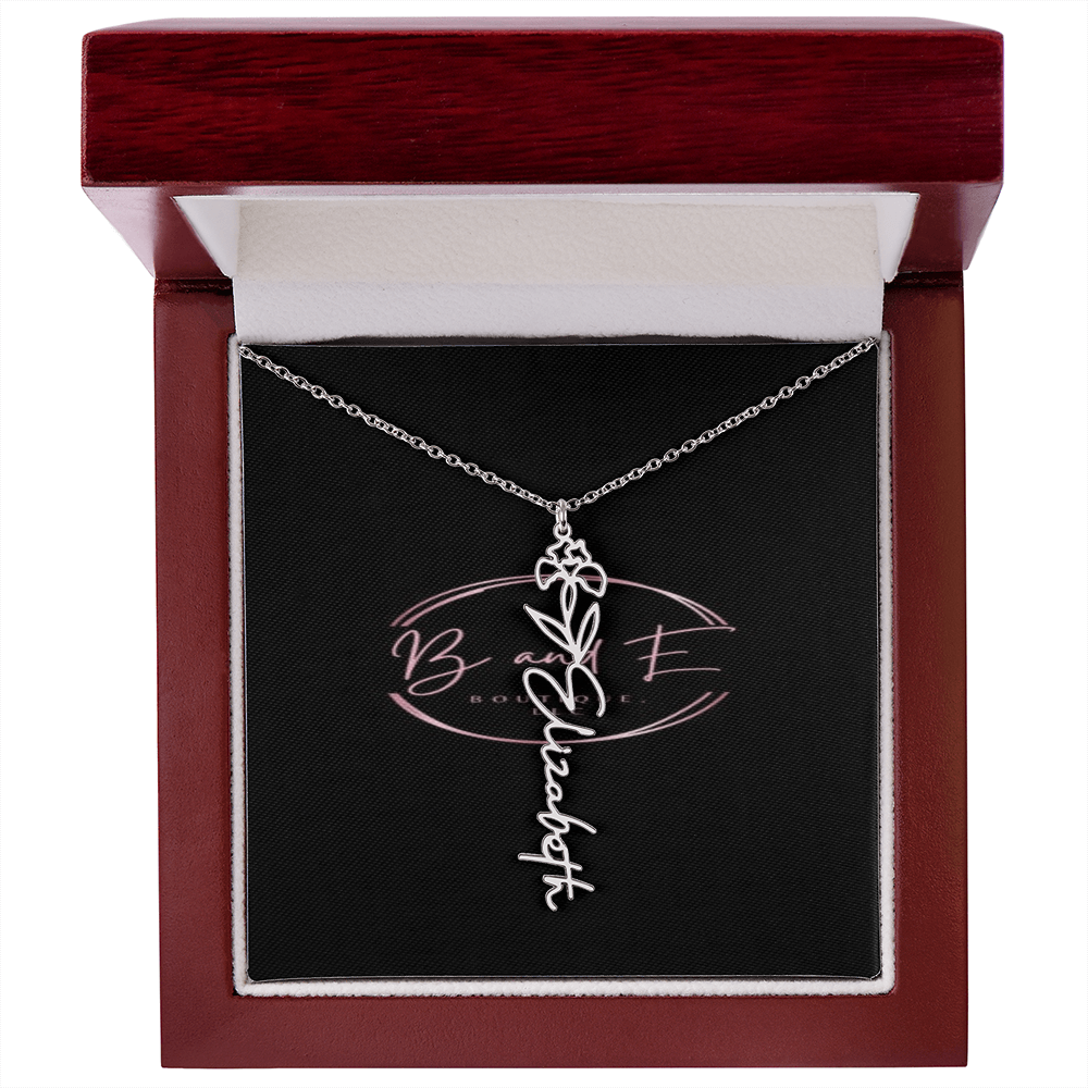 Personalized Name Necklace with birth month flower