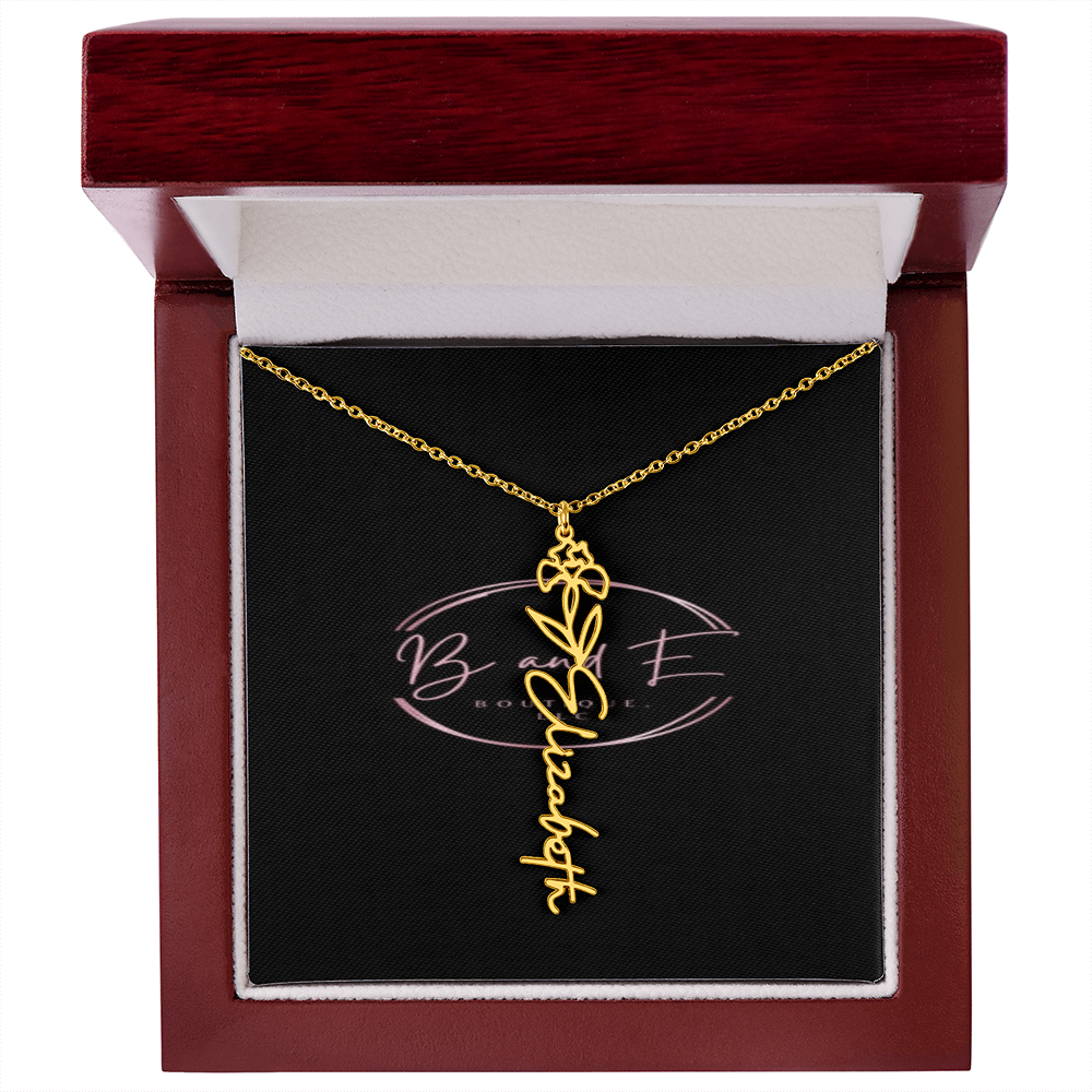 Personalized Name Necklace with birth month flower