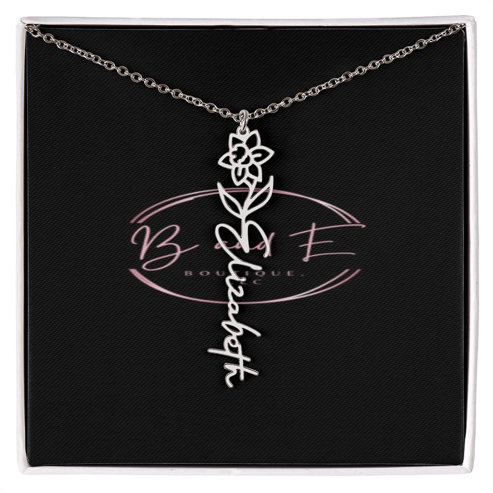 Personalized Name Necklace with birth month flower