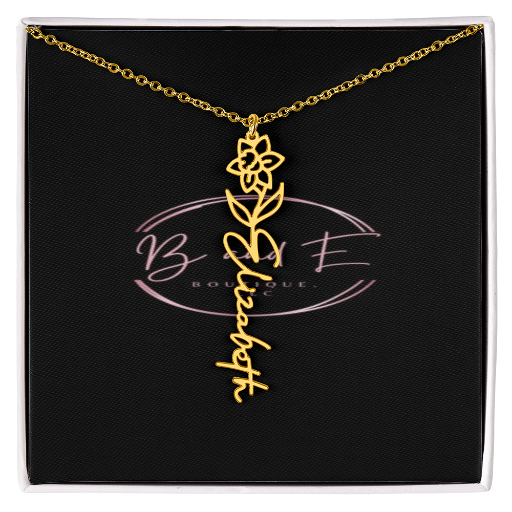Personalized Name Necklace with birth month flower