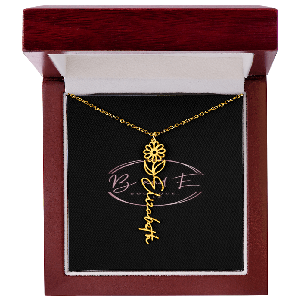 Personalized Name Necklace with birth month flower