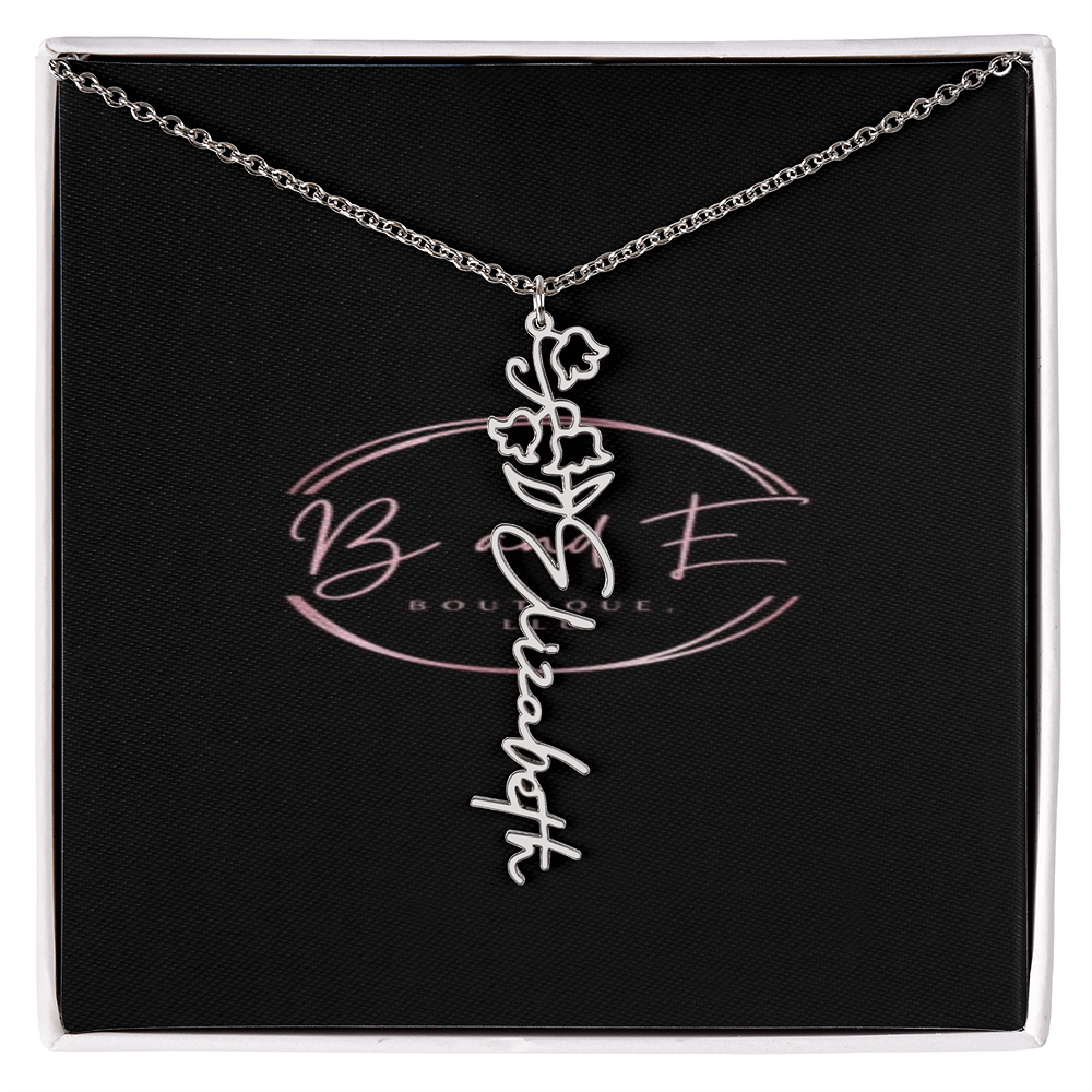 Personalized Name Necklace with birth month flower