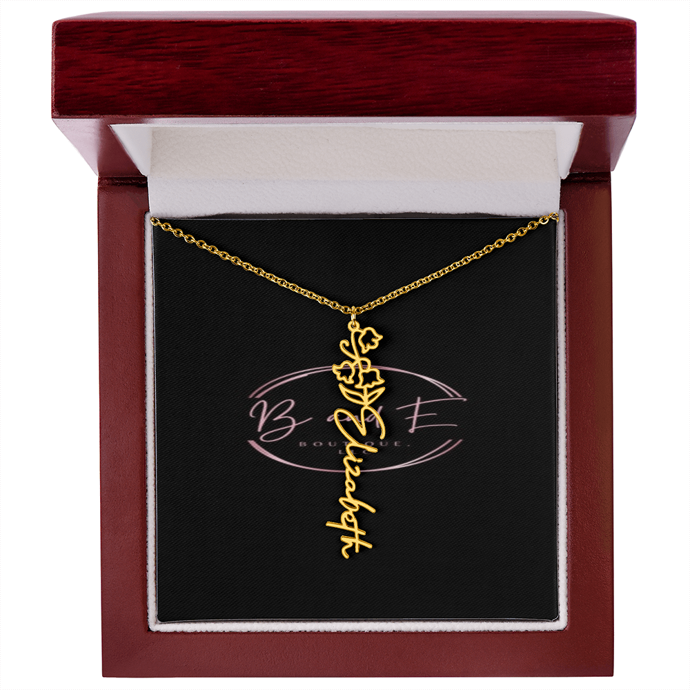 Personalized Name Necklace with birth month flower