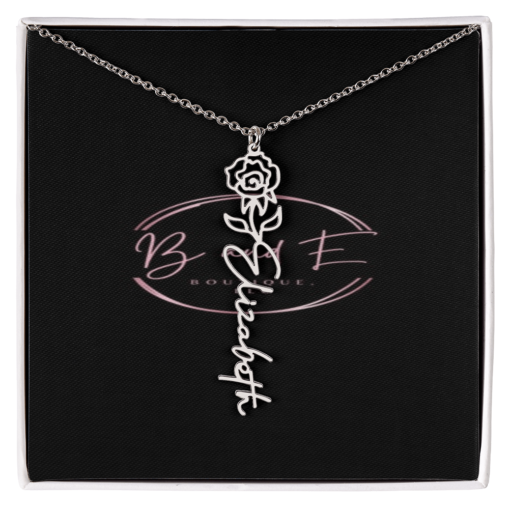 Personalized Name Necklace with birth month flower