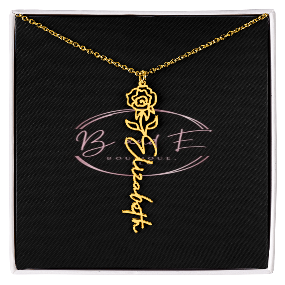 Personalized Name Necklace with birth month flower