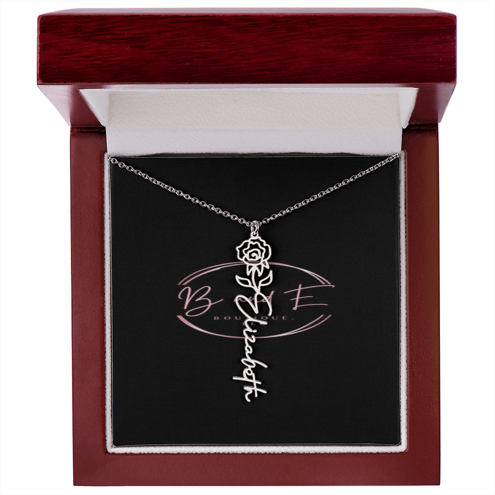 Personalized Name Necklace with birth month flower