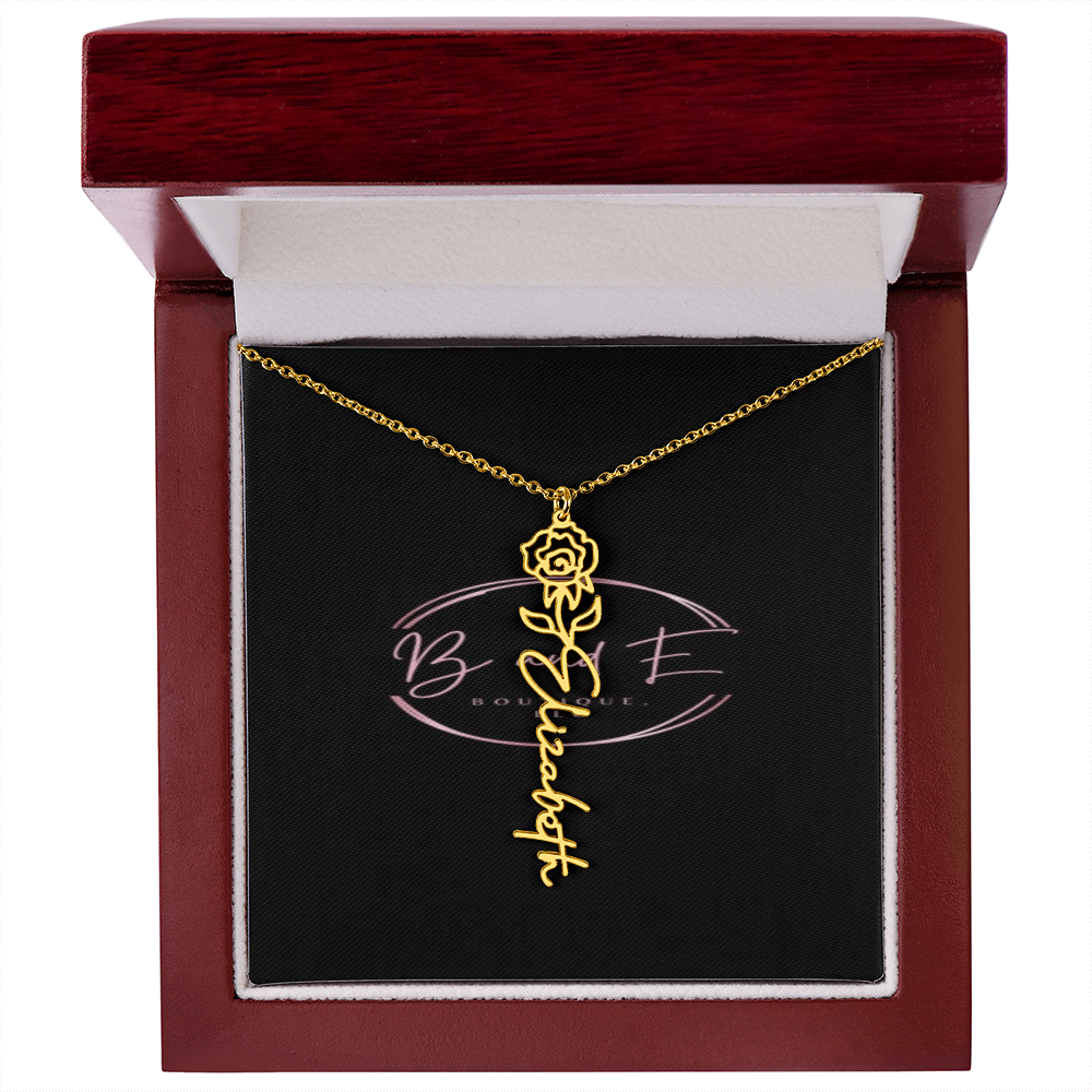 Personalized Name Necklace with birth month flower