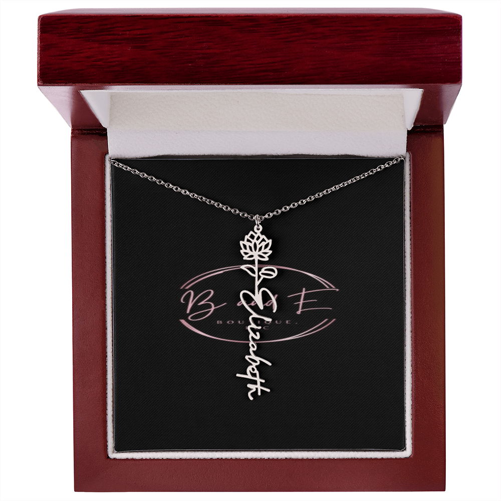 Personalized Name Necklace with birth month flower