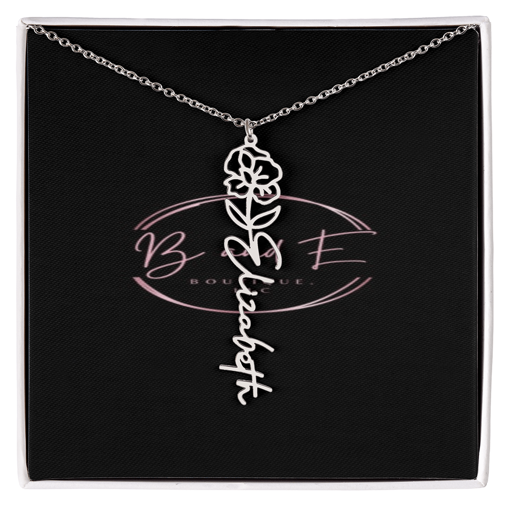 Personalized Name Necklace with birth month flower