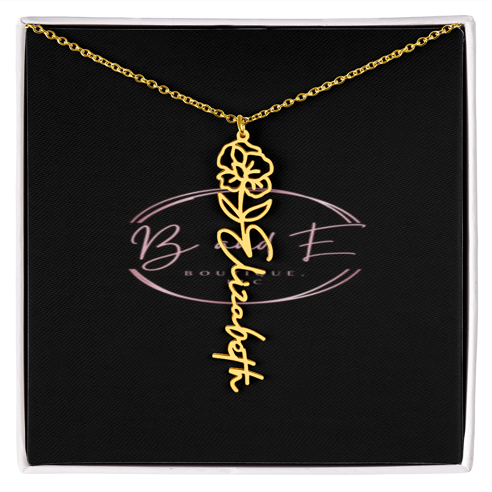 Personalized Name Necklace with birth month flower