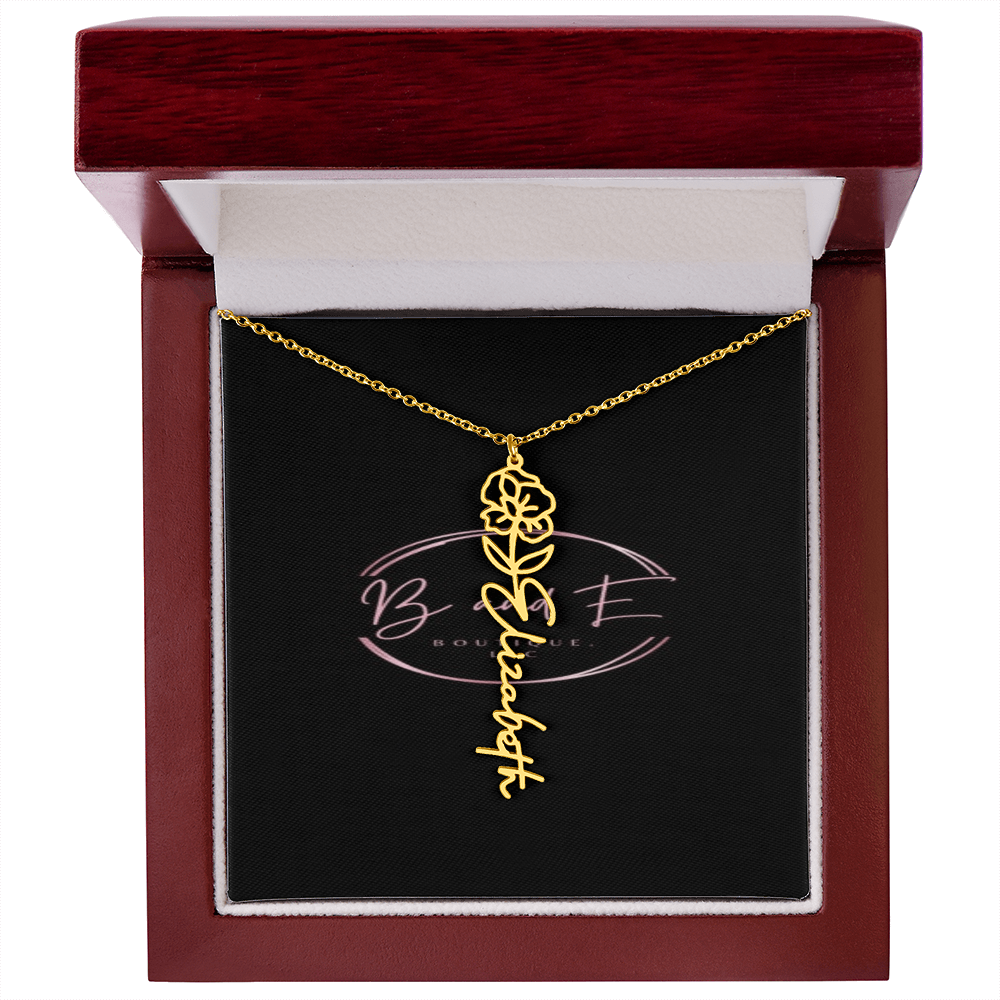 Personalized Name Necklace with birth month flower