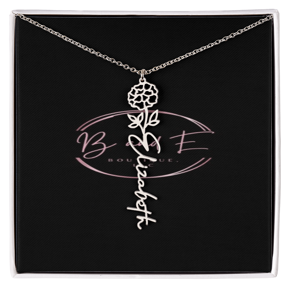 Personalized Name Necklace with birth month flower