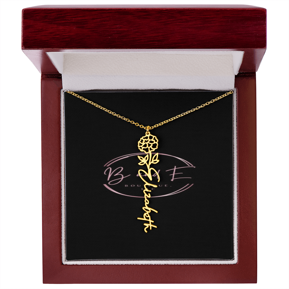 Personalized Name Necklace with birth month flower