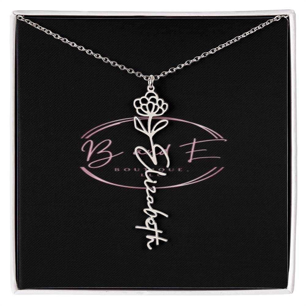Personalized Name Necklace with birth month flower