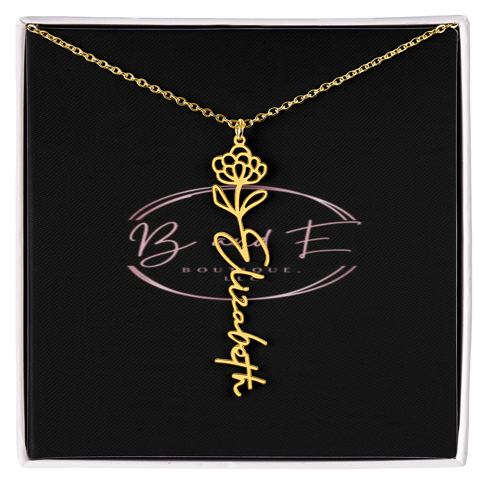 Personalized Name Necklace with birth month flower