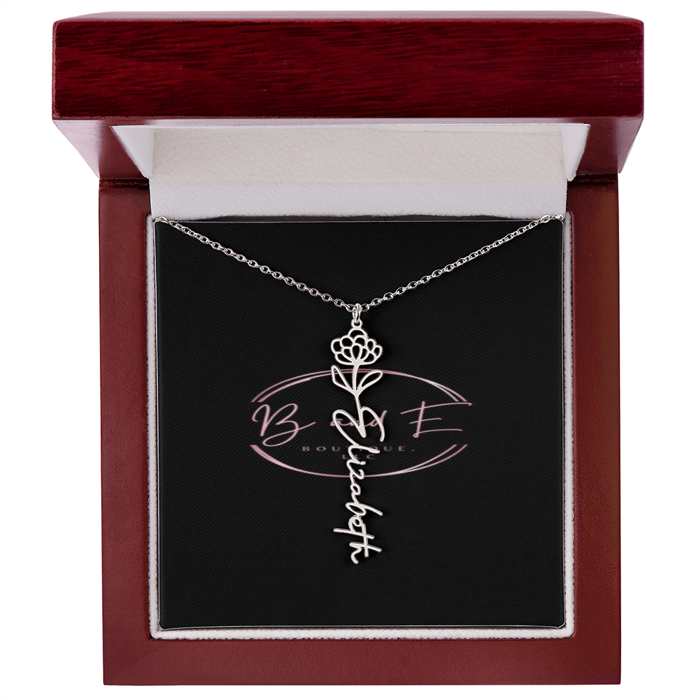 Personalized Name Necklace with birth month flower