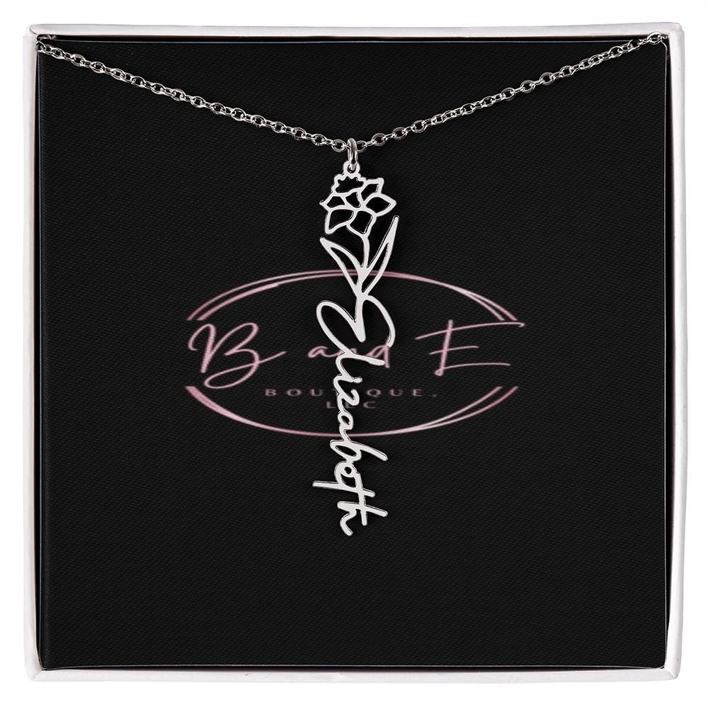 Personalized Name Necklace with birth month flower