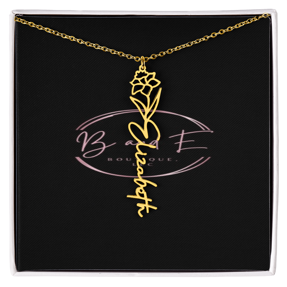Personalized Name Necklace with birth month flower