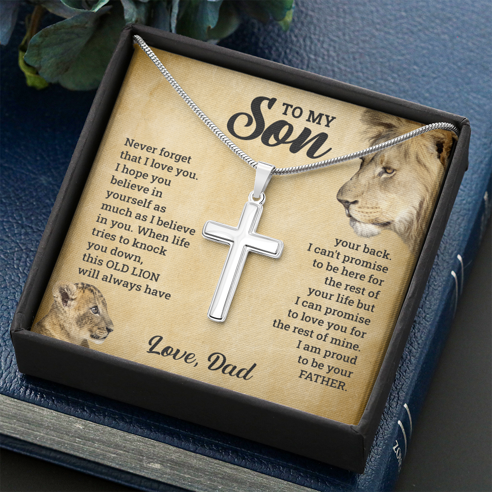 TO MY SON THIS OLD LION CROSS NECKLACE GIFT SET