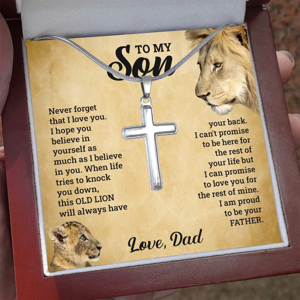 TO MY SON THIS OLD LION CROSS NECKLACE GIFT SET